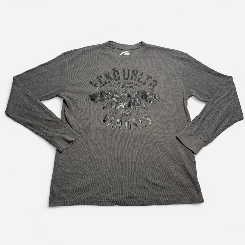 Y2K Ecko Unltd Vandals Skull Graphic Thermal Waffle Knit Long Sleeve XL